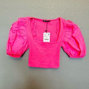 Zara women puff sleeve crop top